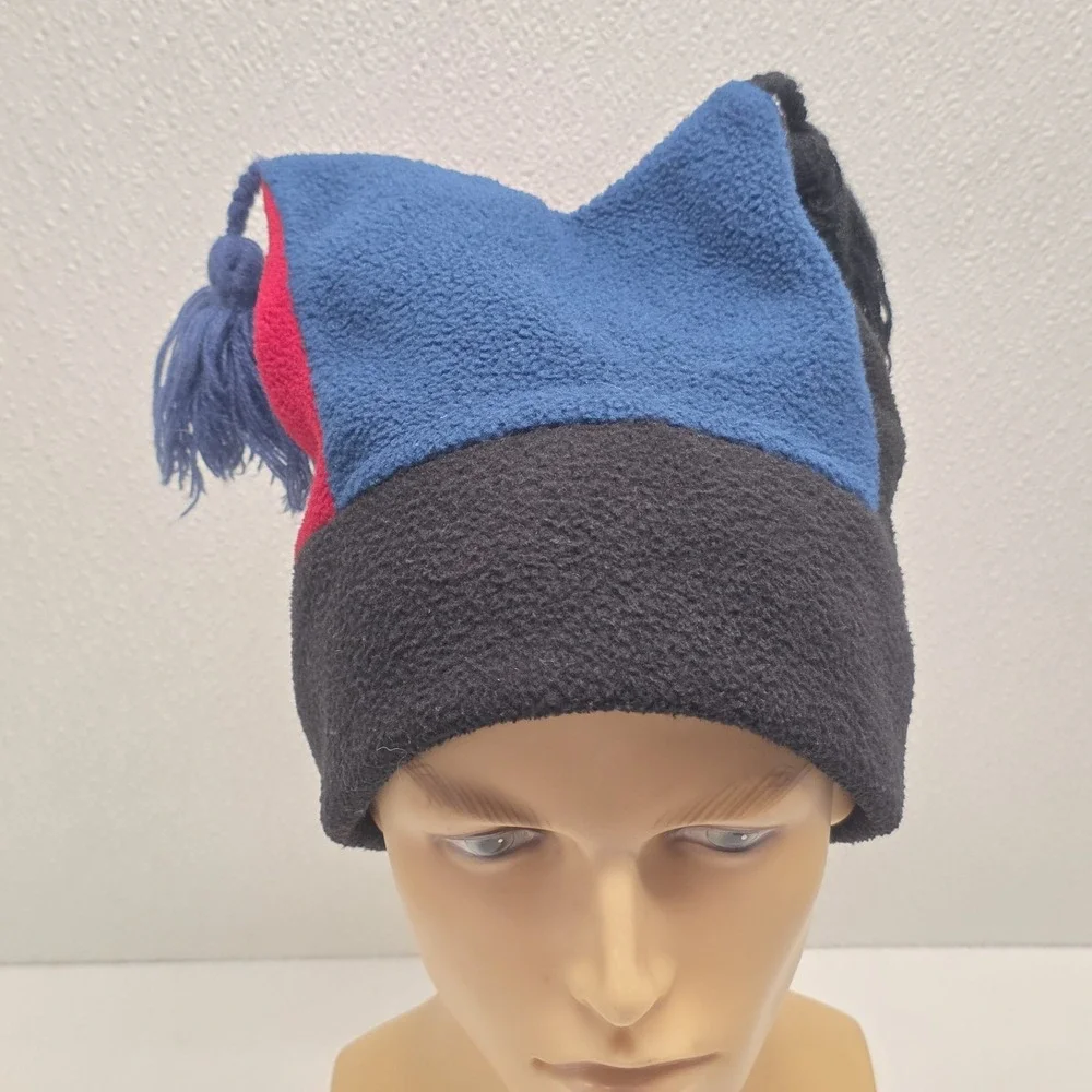 Vintage Mews Polartec Jester Tassel Fleece Winter Hat Red Blue Black